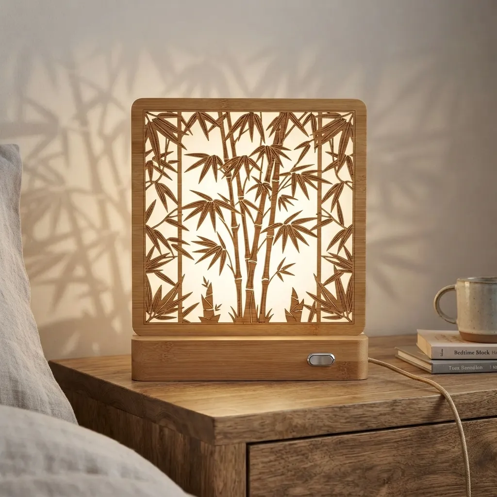 Wooden Night Light Bamboo Leaf Home Decor