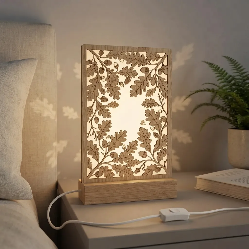 Wooden Night Light Oak Leaf Home Decor
