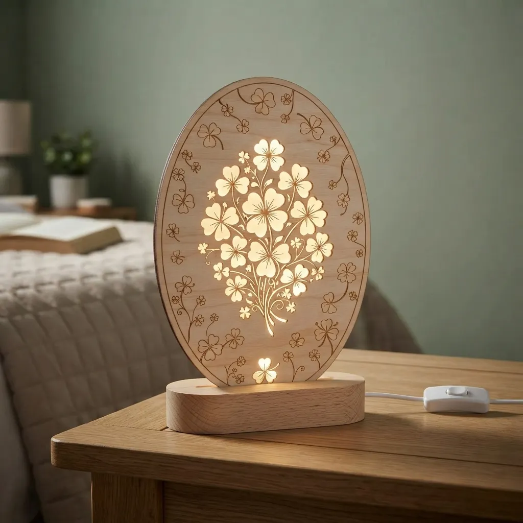 Wooden Night Light Clover Leaf Home Decor